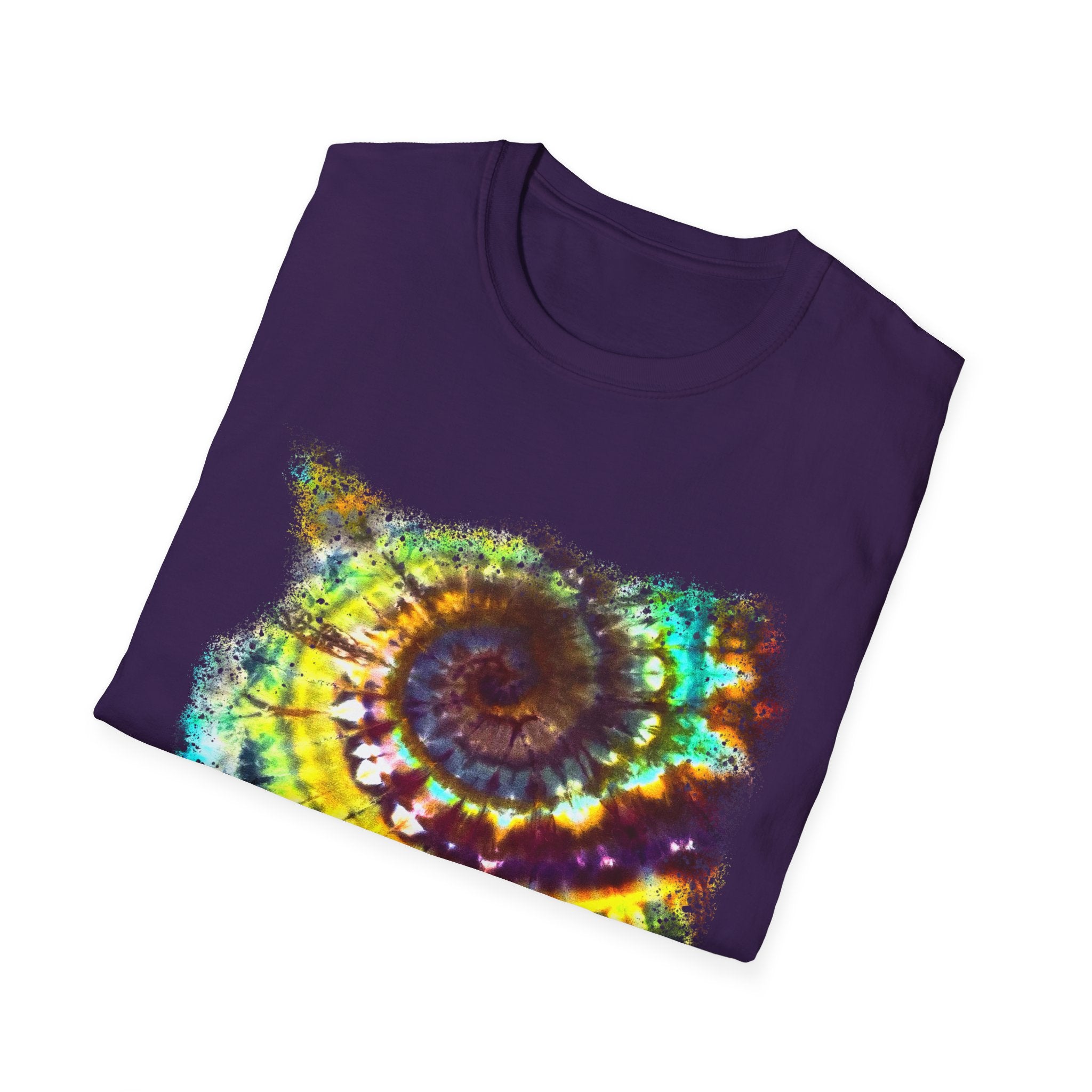Gideon 2:  Vibrant Swirl Snowy Unisex Softstyle T-Shirt, Colorful Tie-Dye Tee, Trendy Casual Wear, Perfect Gift, Summer Vibes