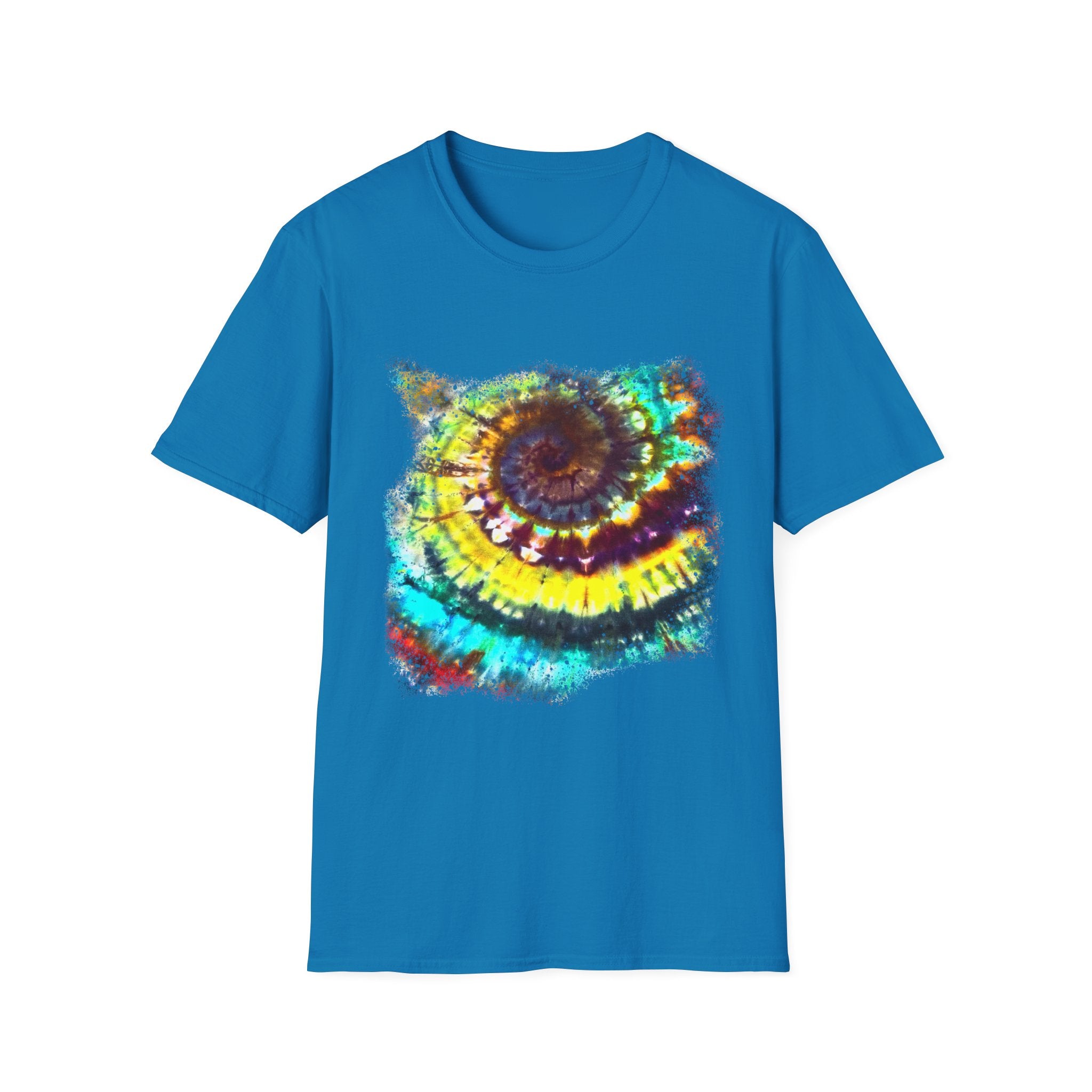 Gideon 2:  Vibrant Swirl Snowy Unisex Softstyle T-Shirt, Colorful Tie-Dye Tee, Trendy Casual Wear, Perfect Gift, Summer Vibes