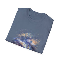 Blue on Coper 2:  Galaxy Splatter Unisex T-Shirt | Trendy Summer Tee for Art Lovers, Gift for Birthdays, Relaxed Fit Casual Wear, Unique Graphic Shirt