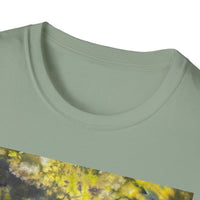 EVERGREEN TIDE: Smash stye tie dye, Vibrant Abstract Unisex Softstyle T-Shirt, Casual Wear, Art-Tee, Gift for Art Lovers, Unique Art Shirt, Dreamy Graphic T-Shirt