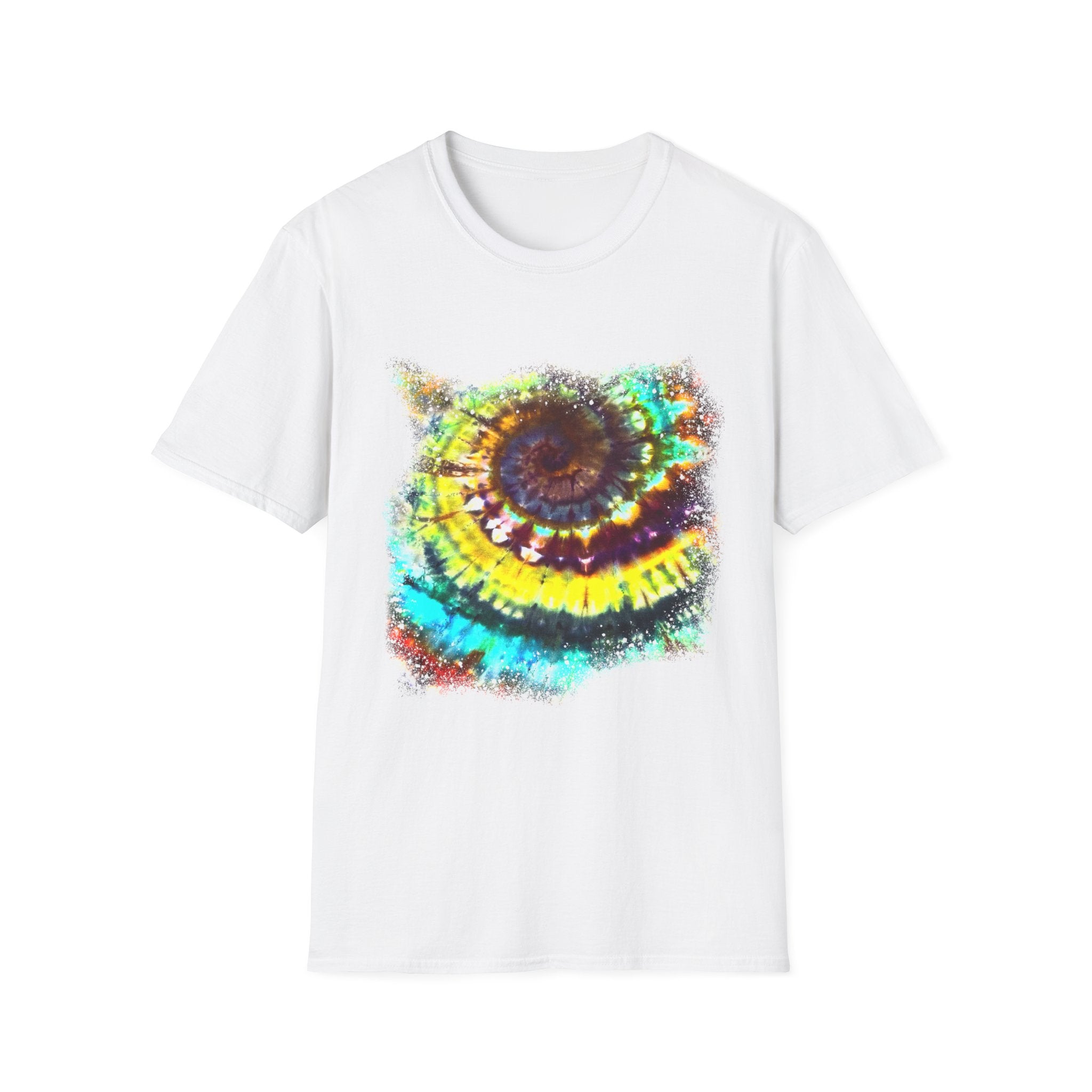 Gideon 2:  Vibrant Swirl Snowy Unisex Softstyle T-Shirt, Colorful Tie-Dye Tee, Trendy Casual Wear, Perfect Gift, Summer Vibes