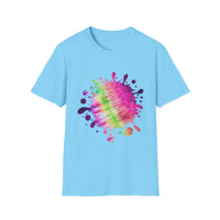 Neon Discovery 2:  Colorful Tie-Dye Splash Unisex Softstyle T-Shirt, Casual Tee, Summer Vibes, Festival Wear, Everyday Comfort, Gift Idea