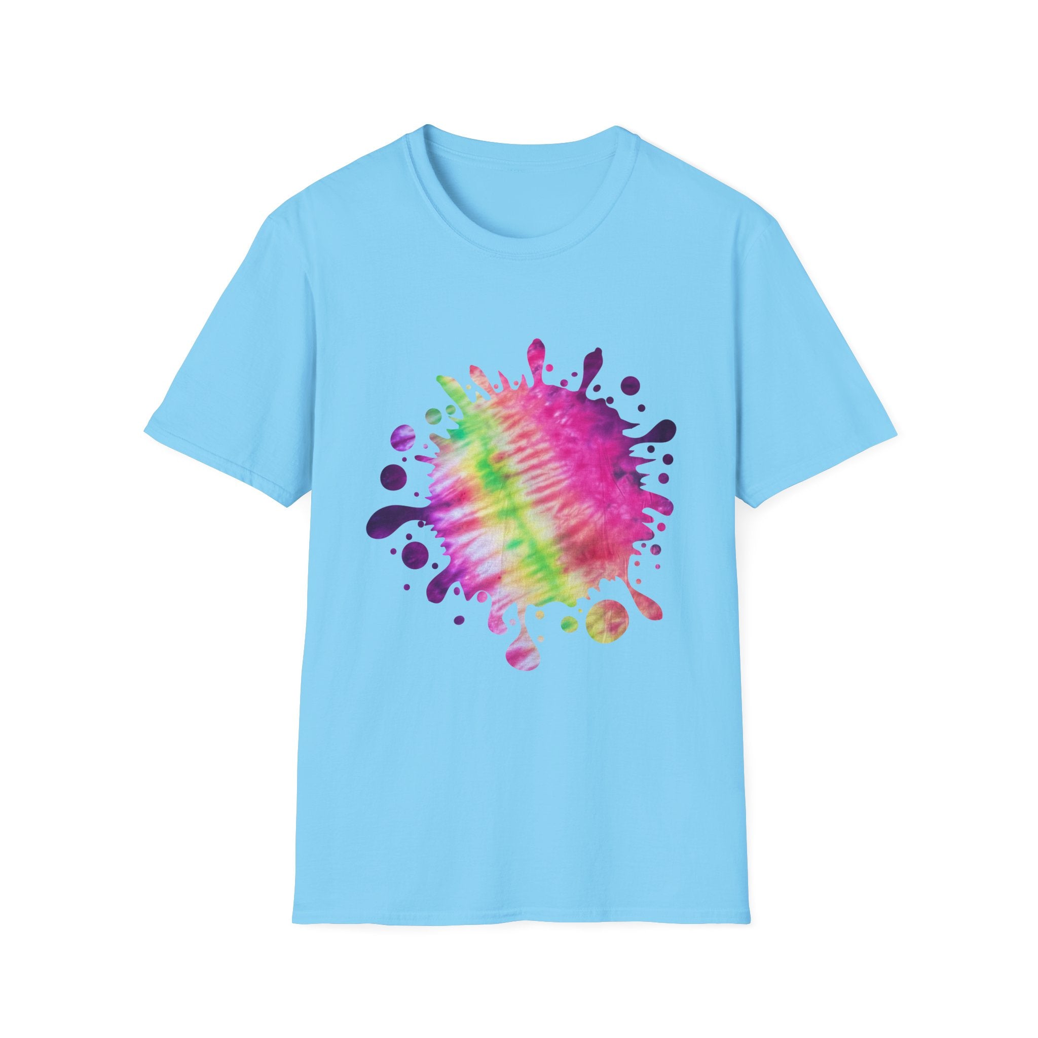 Neon Discovery 2:  Colorful Tie-Dye Splash Unisex Softstyle T-Shirt, Casual Tee, Summer Vibes, Festival Wear, Everyday Comfort, Gift Idea