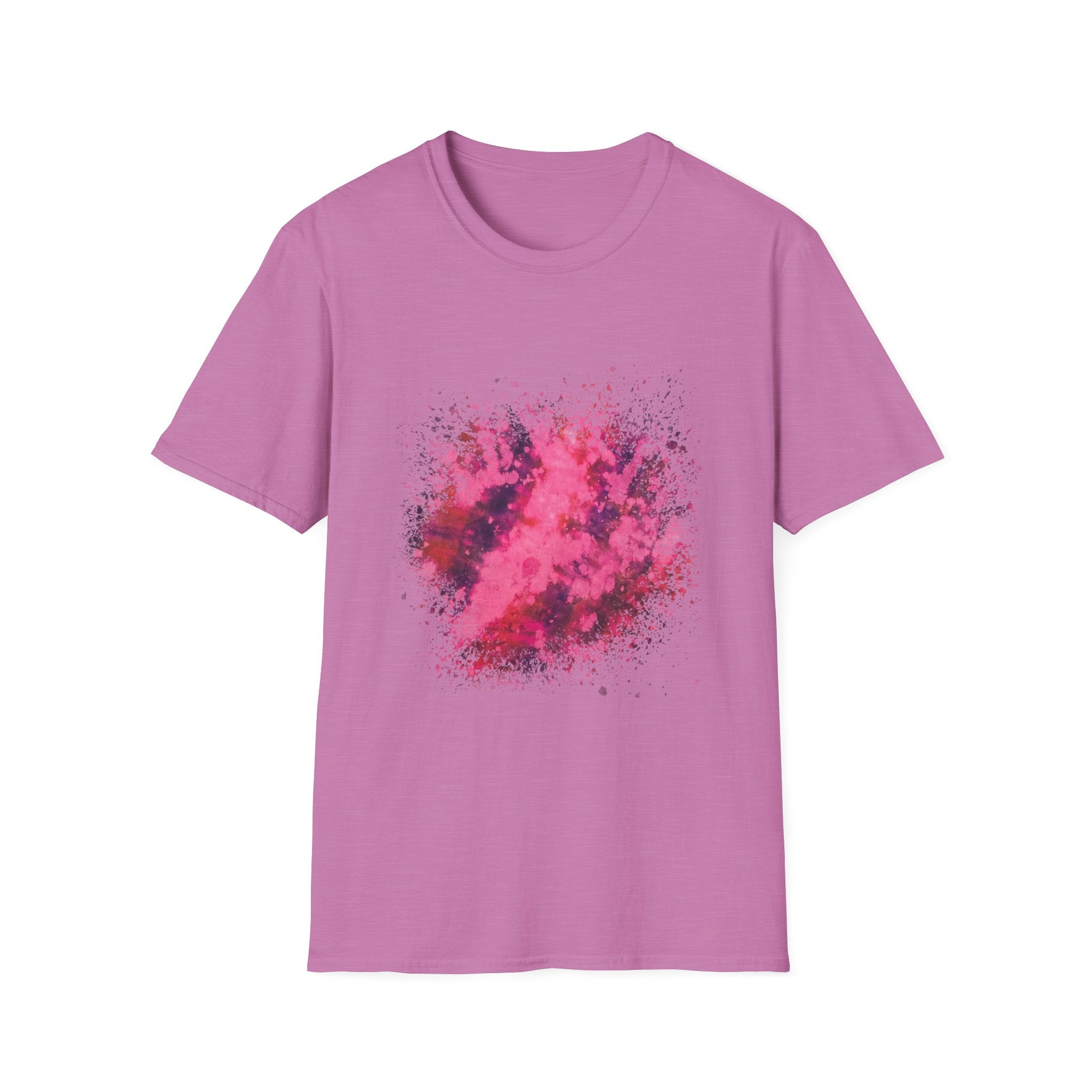Magenta Madness 2:  Vibrant Splash T-Shirt: Unisex Softstyle, Art Enthusiast Gift, Casual Wear, Summer Apparel, Splash of Color, Vibrant Tee