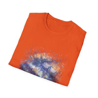 Blue on Coper 2:  Galaxy Splatter Unisex T-Shirt | Trendy Summer Tee for Art Lovers, Gift for Birthdays, Relaxed Fit Casual Wear, Unique Graphic Shirt