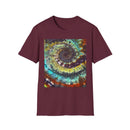 TEMPTATION: Mystical Vibrant Tie-Dye T-Shirt, Unisex Softstyle Tee, Boho Festival Wear, Summer Vibe Shirt, Eco-Friendly Apparel, Gift for Him or Her