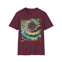 TEMPTATION: Mystical Vibrant Tie-Dye T-Shirt, Unisex Softstyle Tee, Boho Festival Wear, Summer Vibe Shirt, Eco-Friendly Apparel, Gift for Him or Her