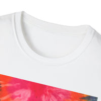 DOUBLE DAHLIA:  Vibrant dahlia inspired  Tie-Dye t-shirt, Unisex Softstyle Shirt, Summer Fashion Tee, Festival Wear, Retro Style Top, Casual Everyday Wear