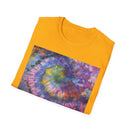 DRAGONFLY DESTINY: Fantasy inspired, Vibrant Tie-Dye T-Shirt, Unisex Softstyle Tee for Festivals, Summer Outings, Birthday Gifts, Casual Wear, Eco-Friendly Fashion
