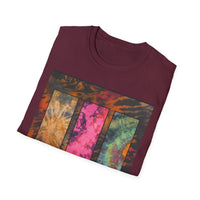 FIRE STONE: Stonehenge inspired collage, Colorful Tie-Dye Unisex T-Shirt, Boho Tee, Summer Vibes Shirt, Festival Wear, Unique Gift for Him and Her