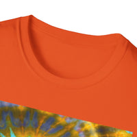 SOLAR PASSION:  Sun inspired tie dye, Boho Spiral Sun T-Shirt - Artistic Graphic Tee for Relaxed Vibes, Festival Wear, Gifts for Creatives, Unisex Tees, Everyday Comfort