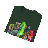 DYNAMO: Vibrant Tie-Dye collage Unisex Softstyle T-Shirt, Festival Wear, Casual Summer Top, Gift for Friends, Boho Style Tee, Colorful Graphic Tee