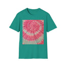 FLAMINGO:  Pink explosion! Colorful Tie-Dye Unisex Softstyle T-Shirt – Perfect for Festivals, Summer Vibes, Casual Outings, Gifts, and Everyday Wear