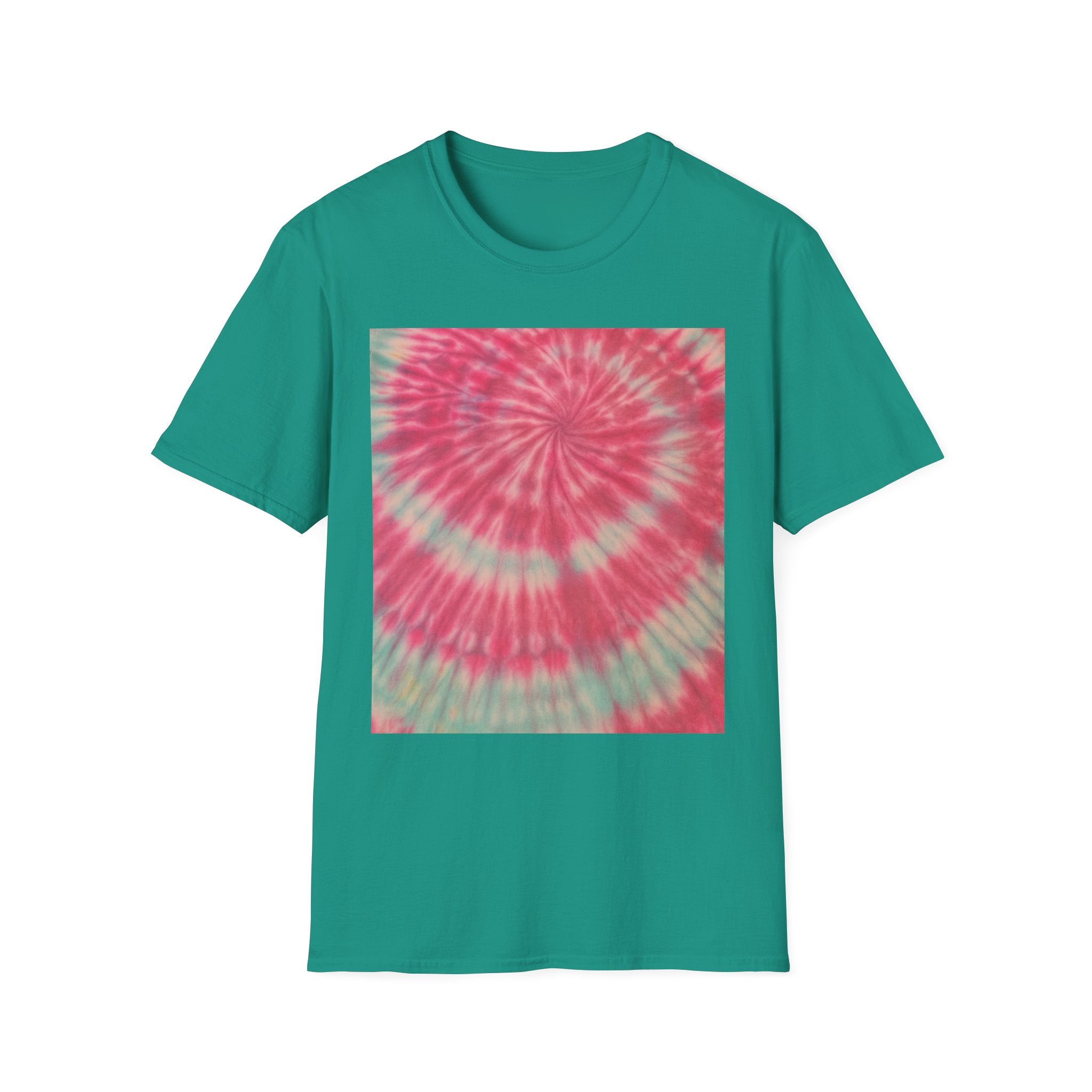 FLAMINGO:  Pink explosion! Colorful Tie-Dye Unisex Softstyle T-Shirt – Perfect for Festivals, Summer Vibes, Casual Outings, Gifts, and Everyday Wear