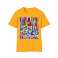 THE SCRAMBLE: Colorful, sampler style,  Tie-Dye collage Unisex T-Shirt, Vibrant Casual Wear, Summer Festival Top, Gift for Him/Her, Retro Vibe Fashion