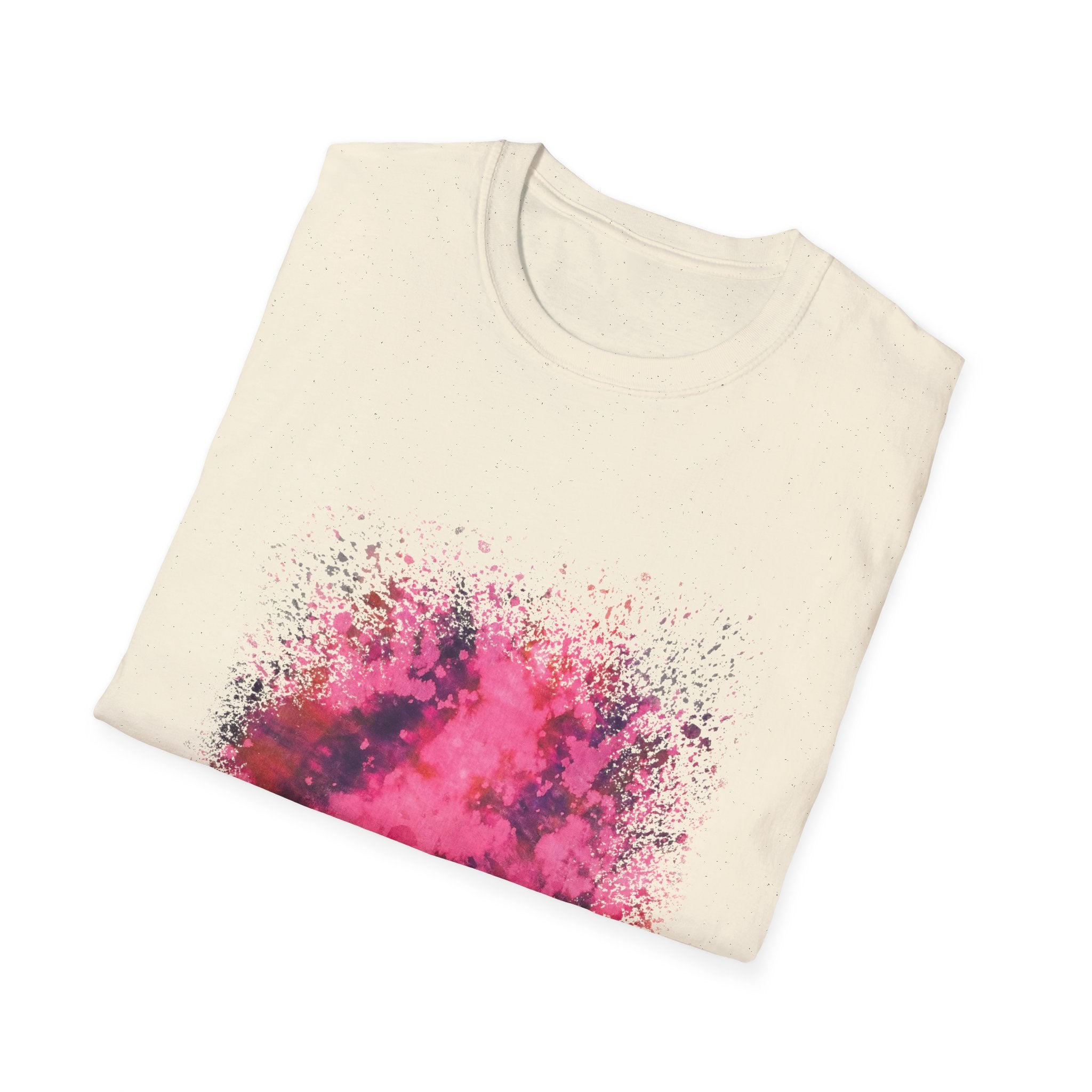 Magenta Madness 2:  Vibrant Splash T-Shirt: Unisex Softstyle, Art Enthusiast Gift, Casual Wear, Summer Apparel, Splash of Color, Vibrant Tee