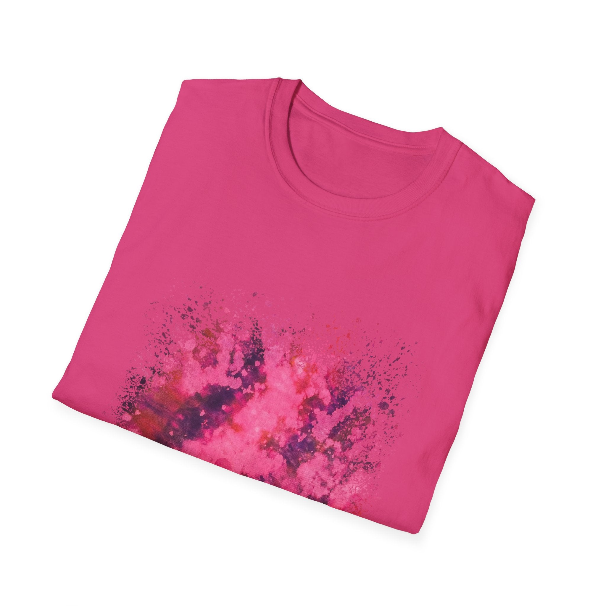 Magenta Madness 2:  Vibrant Splash T-Shirt: Unisex Softstyle, Art Enthusiast Gift, Casual Wear, Summer Apparel, Splash of Color, Vibrant Tee