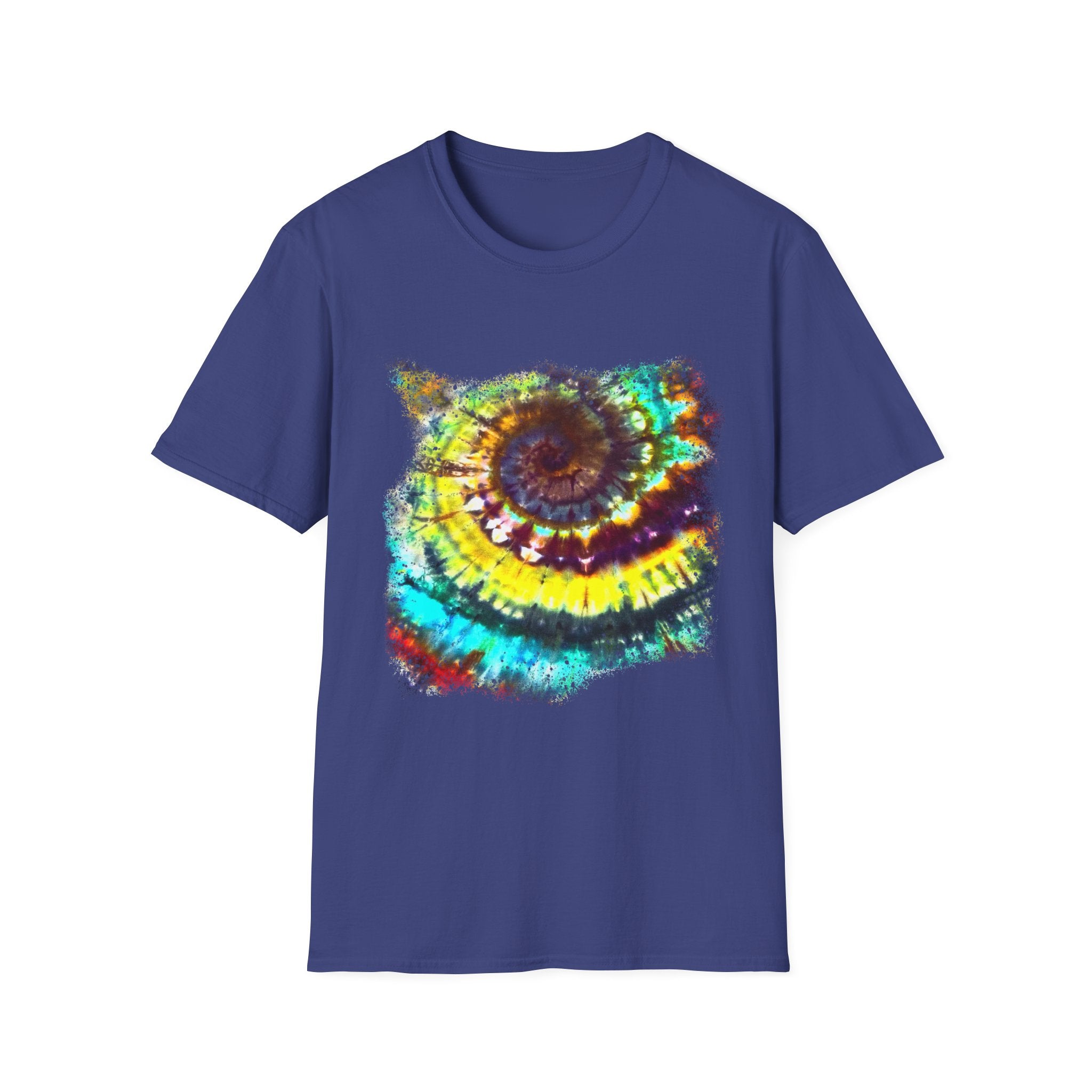 Gideon 2:  Vibrant Swirl Snowy Unisex Softstyle T-Shirt, Colorful Tie-Dye Tee, Trendy Casual Wear, Perfect Gift, Summer Vibes