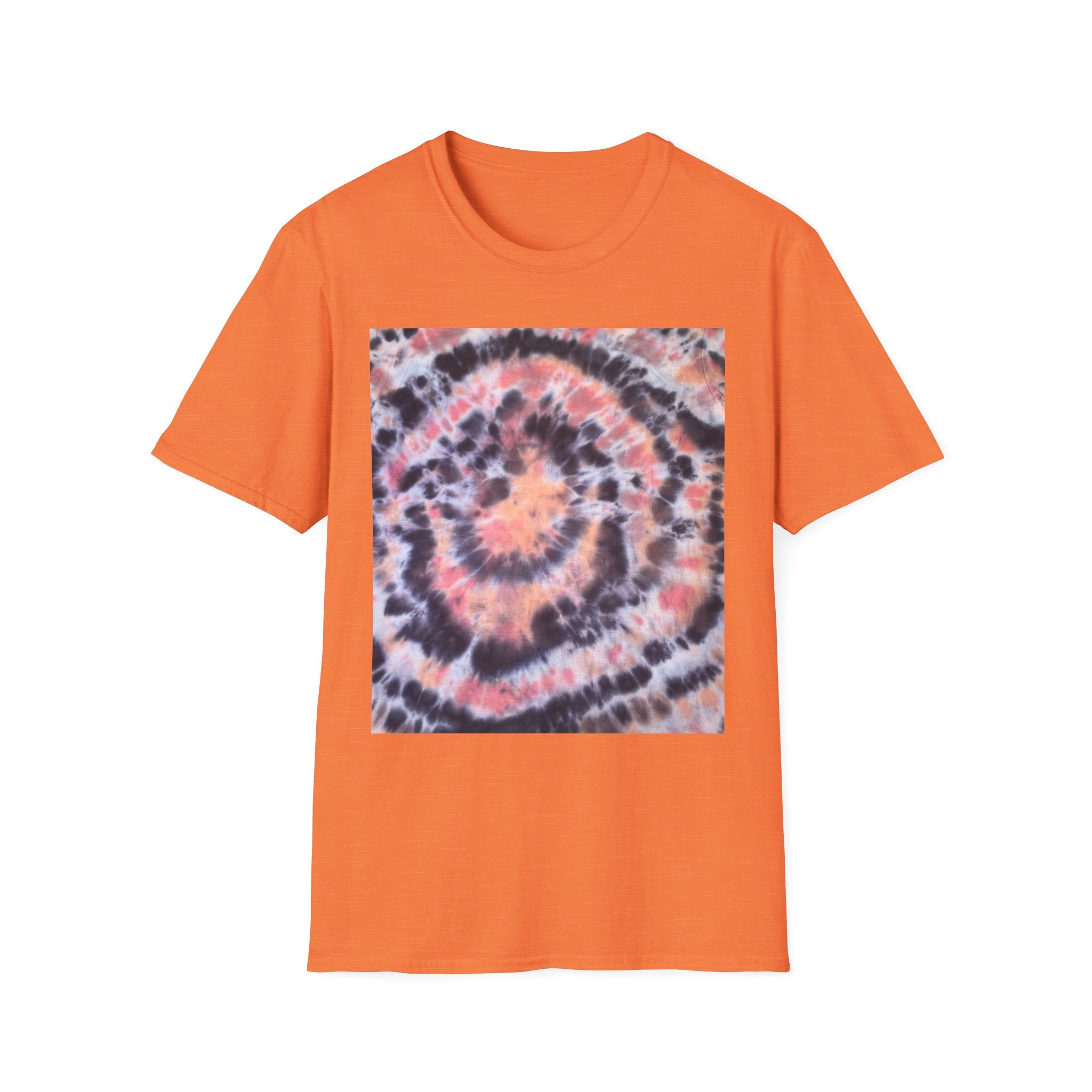 TANGERINE TIGER: Spotted swirl Colorful Tie-Dye Unisex Softstyle T-Shirt, Festival Wear, Casual Outfit, Gift for Her, Summer Vibes, Boho Style