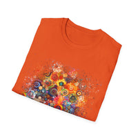 COMMOTION: Super Colorful multi-Swirl Design Unisex Softstyle T-Shirt, Bohemian Tee, Casual Wear, Festival Fashion, Gift for Art Lovers