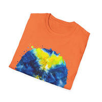 Zenith 2:  Tie-Dye Peace Circle Unisex Softstyle T-Shirt, Vibrant Summer Tee, Gift for Music Festivals, Casual Chic, Eco-Friendly Fashion