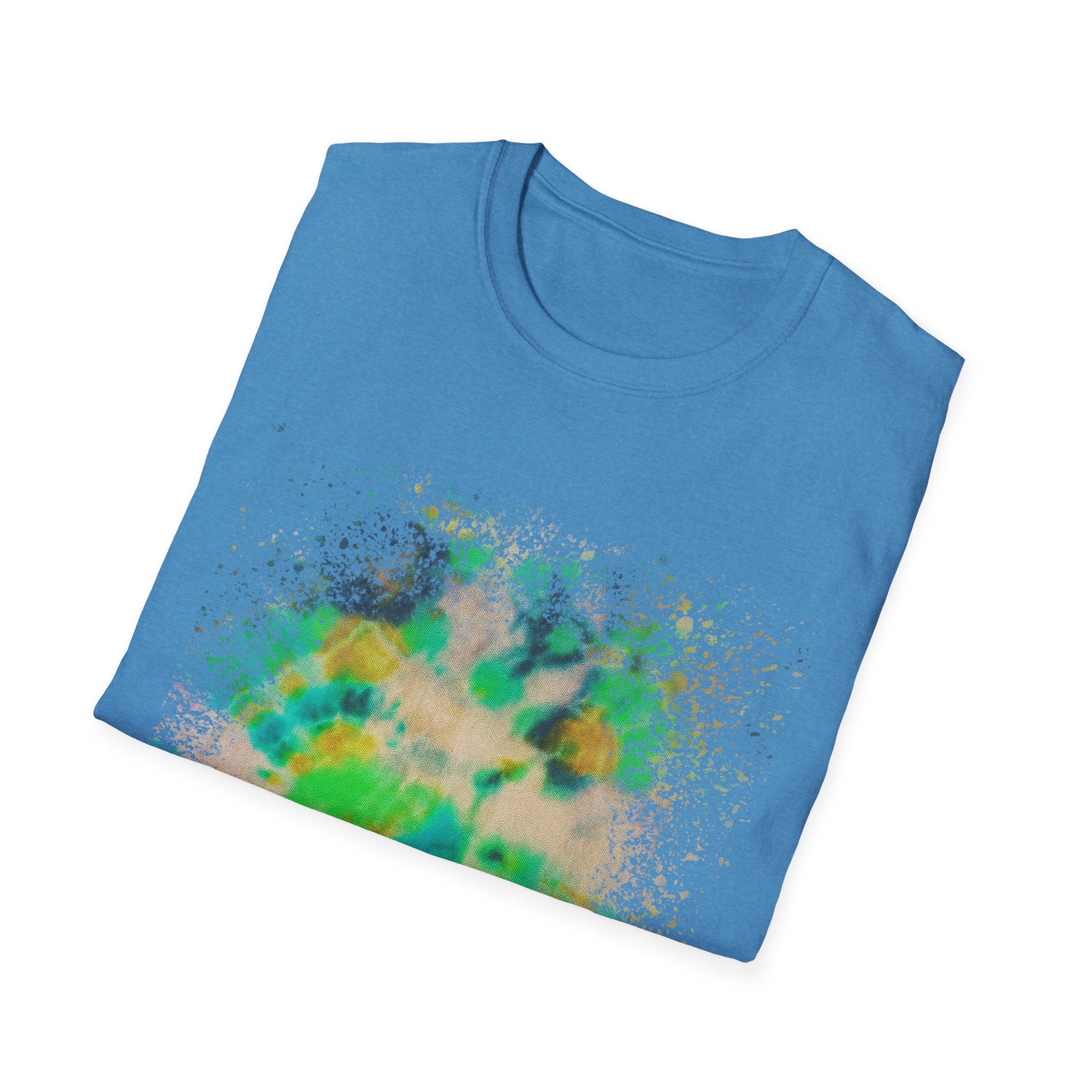 TURQUOISE TREASURE:  Colorful, splat style, Vibrant Abstract T-Shirt | Unisex Softstyle Graphic Tee, Casual Wear, Gift for Art Lovers, Summer Fashion, Unique Design