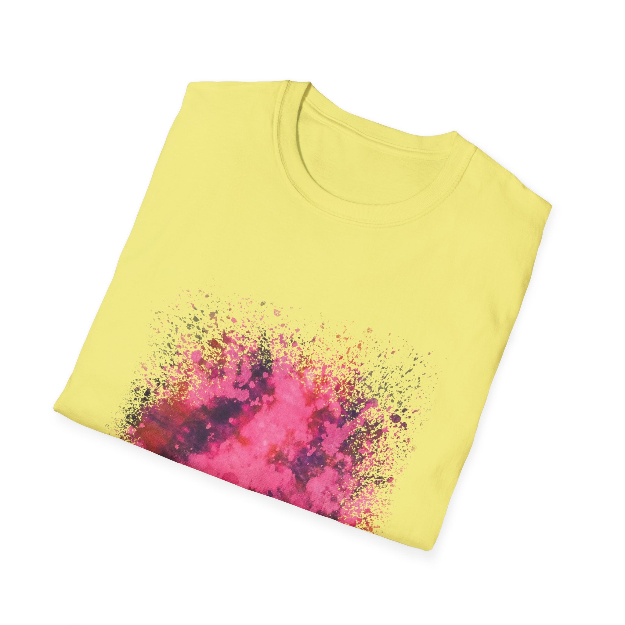Magenta Madness 2:  Vibrant Splash T-Shirt: Unisex Softstyle, Art Enthusiast Gift, Casual Wear, Summer Apparel, Splash of Color, Vibrant Tee