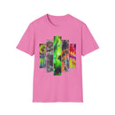 DYNAMO: Vibrant Tie-Dye collage Unisex Softstyle T-Shirt, Festival Wear, Casual Summer Top, Gift for Friends, Boho Style Tee, Colorful Graphic Tee