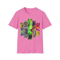 DYNAMO: Vibrant Tie-Dye collage Unisex Softstyle T-Shirt, Festival Wear, Casual Summer Top, Gift for Friends, Boho Style Tee, Colorful Graphic Tee