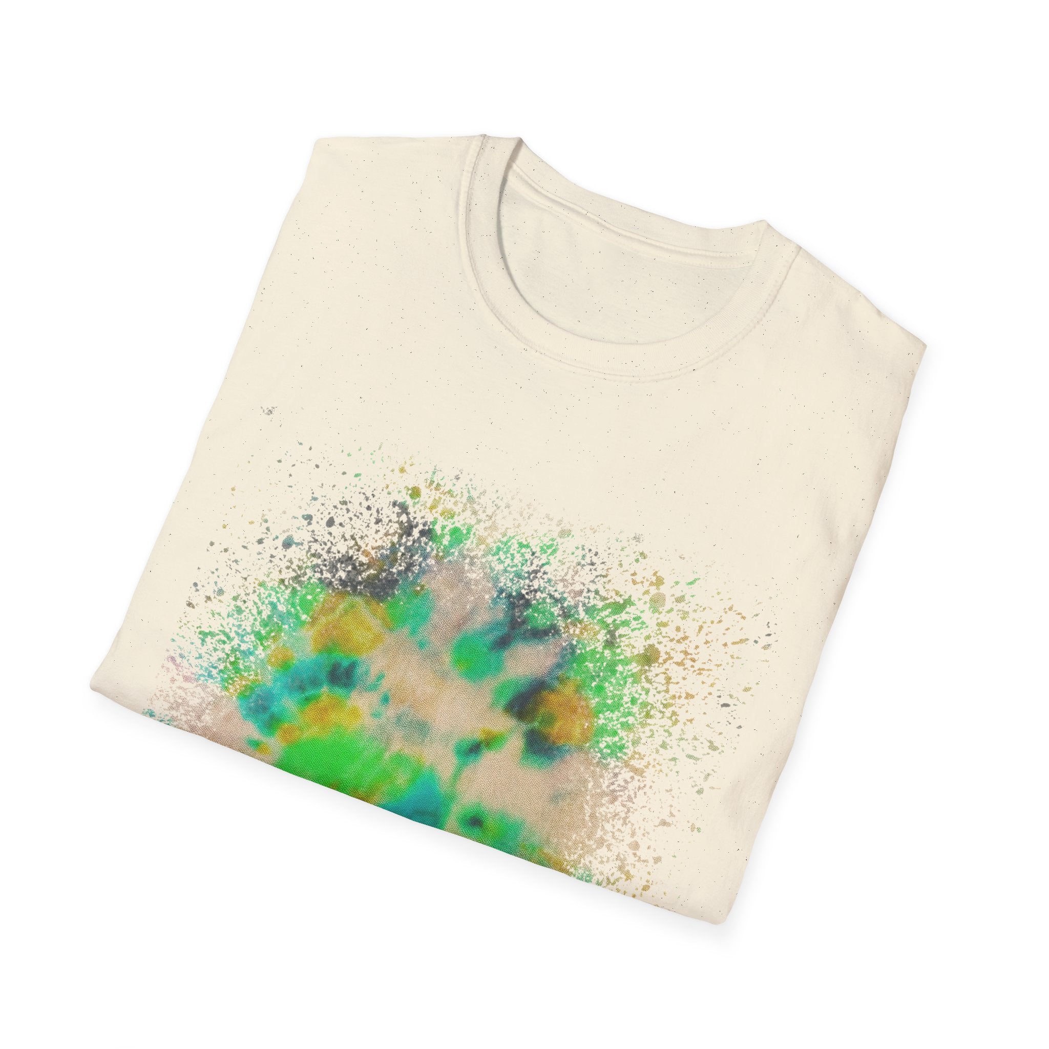 TURQUOISE TREASURE:  Colorful, splat style, Vibrant Abstract T-Shirt | Unisex Softstyle Graphic Tee, Casual Wear, Gift for Art Lovers, Summer Fashion, Unique Design