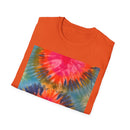 DOUBLE DAHLIA:  Vibrant dahlia inspired  Tie-Dye t-shirt, Unisex Softstyle Shirt, Summer Fashion Tee, Festival Wear, Retro Style Top, Casual Everyday Wear