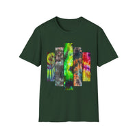 DYNAMO: Vibrant Tie-Dye collage Unisex Softstyle T-Shirt, Festival Wear, Casual Summer Top, Gift for Friends, Boho Style Tee, Colorful Graphic Tee
