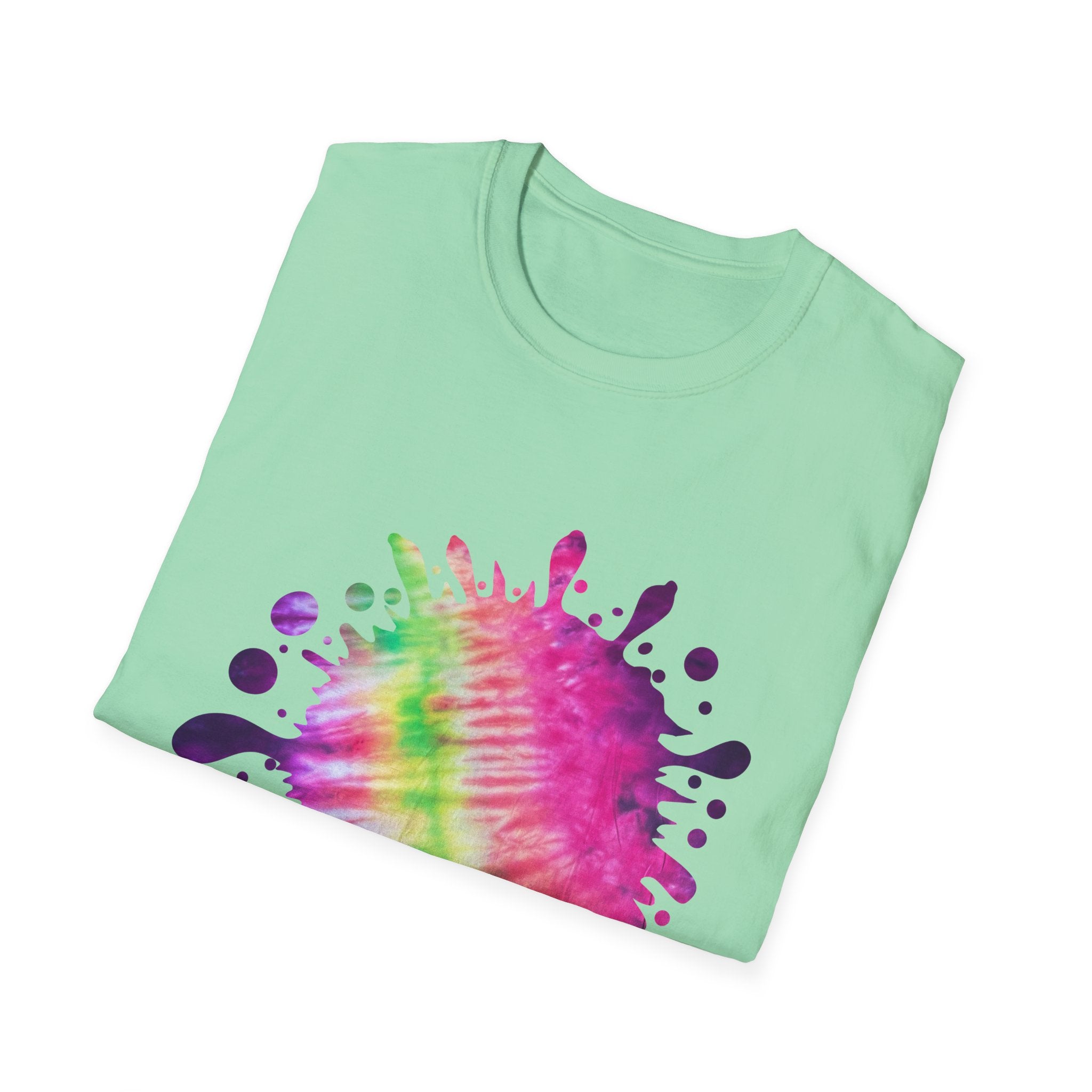Neon Discovery 2:  Colorful Tie-Dye Splash Unisex Softstyle T-Shirt, Casual Tee, Summer Vibes, Festival Wear, Everyday Comfort, Gift Idea