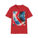 BOOMERANG BLAZE: Patriotic Tie-Dye T-Shirt, Unisex Softstyle Tee, Summer BBQ Shirt, Fourth of July Apparel, Gift for Freedom Lovers