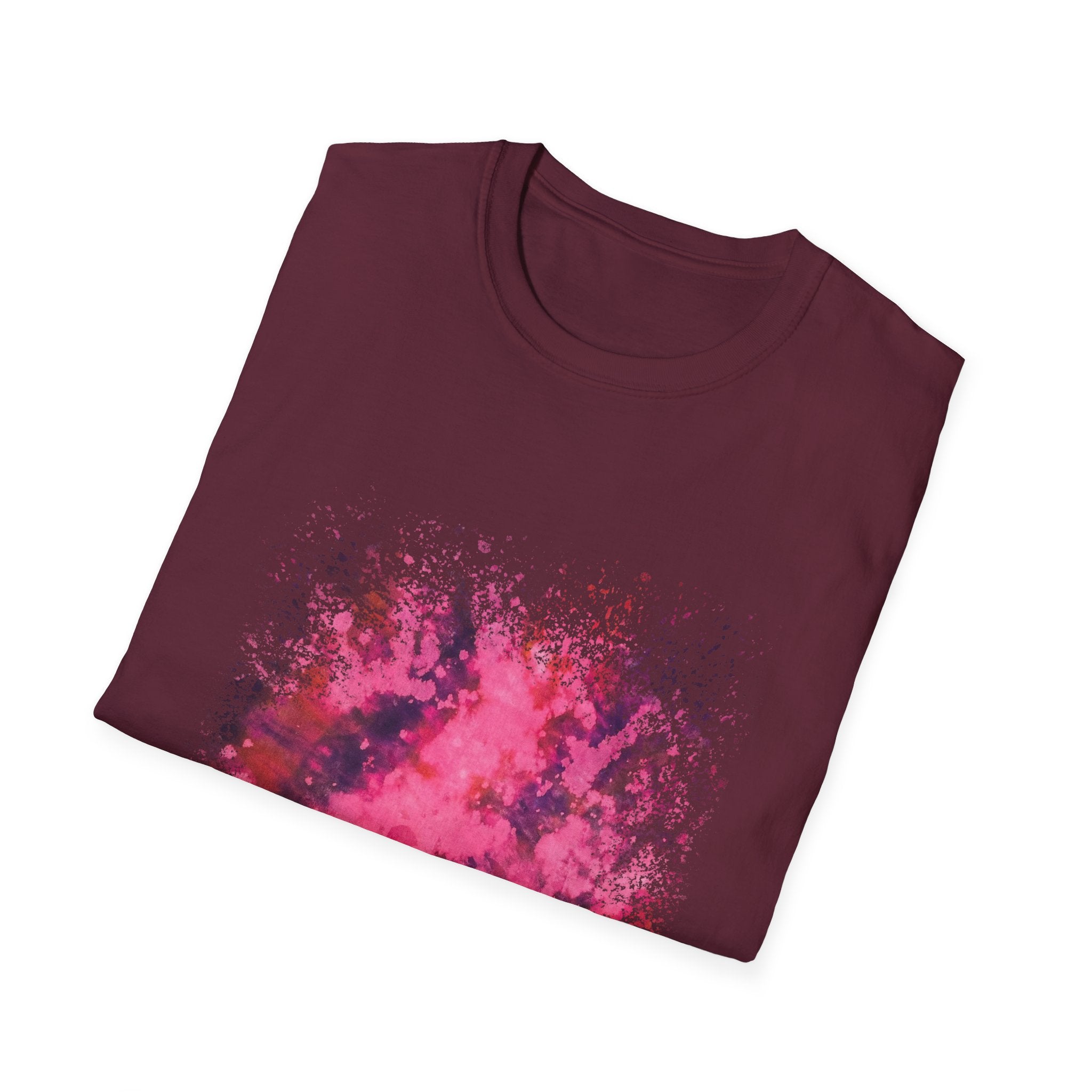 Magenta Madness 2:  Vibrant Splash T-Shirt: Unisex Softstyle, Art Enthusiast Gift, Casual Wear, Summer Apparel, Splash of Color, Vibrant Tee