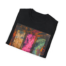FIRE STONE: Stonehenge inspired collage, Colorful Tie-Dye Unisex T-Shirt, Boho Tee, Summer Vibes Shirt, Festival Wear, Unique Gift for Him and Her