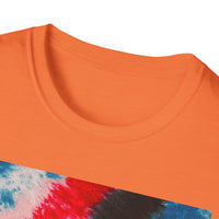 BOOMERANG BLAZE: Patriotic Tie-Dye T-Shirt, Unisex Softstyle Tee, Summer BBQ Shirt, Fourth of July Apparel, Gift for Freedom Lovers