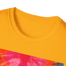 DOUBLE DAHLIA:  Vibrant dahlia inspired  Tie-Dye t-shirt, Unisex Softstyle Shirt, Summer Fashion Tee, Festival Wear, Retro Style Top, Casual Everyday Wear