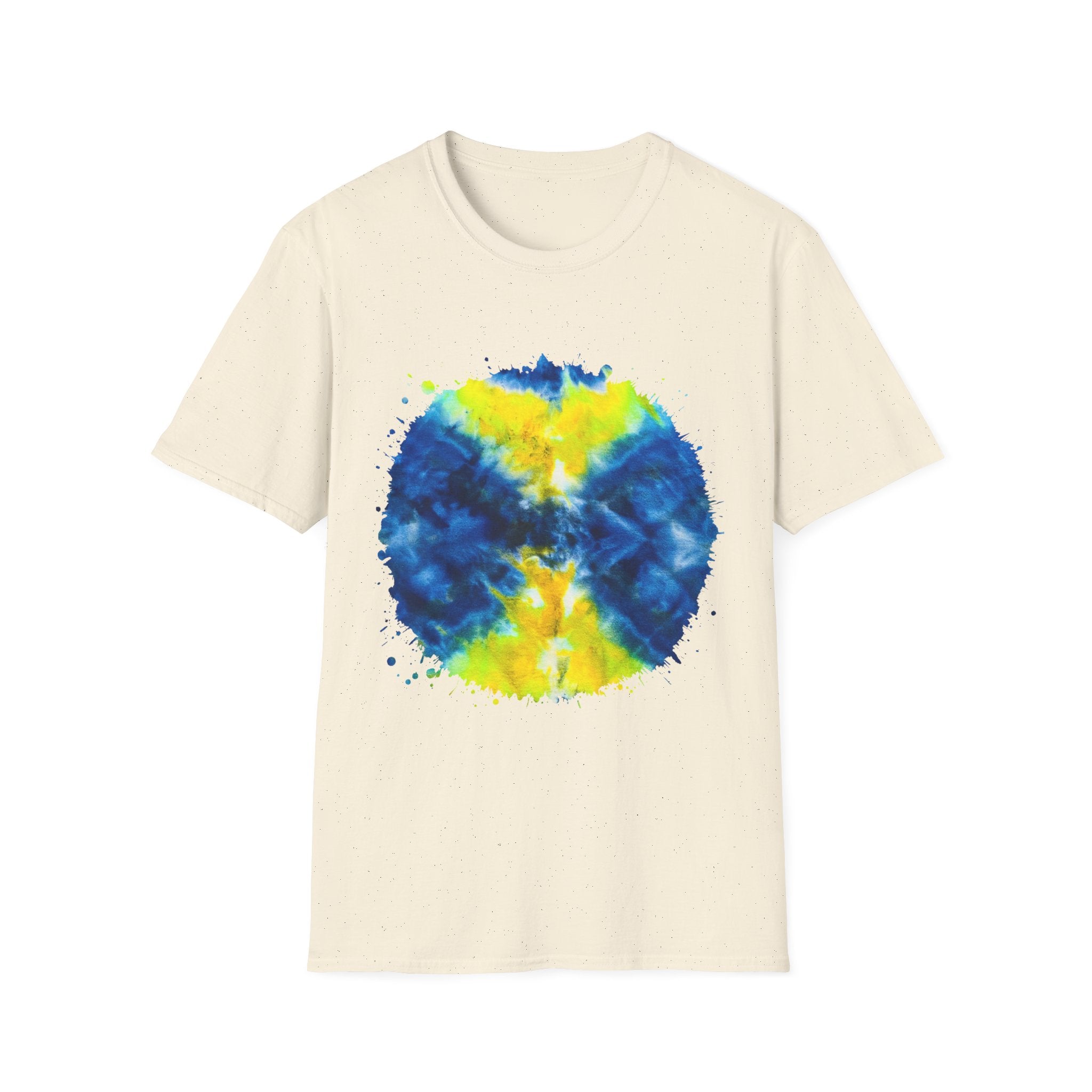 Zenith 2:  Tie-Dye Peace Circle Unisex Softstyle T-Shirt, Vibrant Summer Tee, Gift for Music Festivals, Casual Chic, Eco-Friendly Fashion