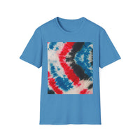 BOOMERANG BLAZE: Patriotic Tie-Dye T-Shirt, Unisex Softstyle Tee, Summer BBQ Shirt, Fourth of July Apparel, Gift for Freedom Lovers