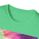 NEON DISCOVERY:  Sky zone, Vibrant Tie-Dye Unisex Softstyle T-Shirt - Trendy Casual Wear, Summer Festivals, Gifts for Friends, Retro Vibe, Unisex Tee
