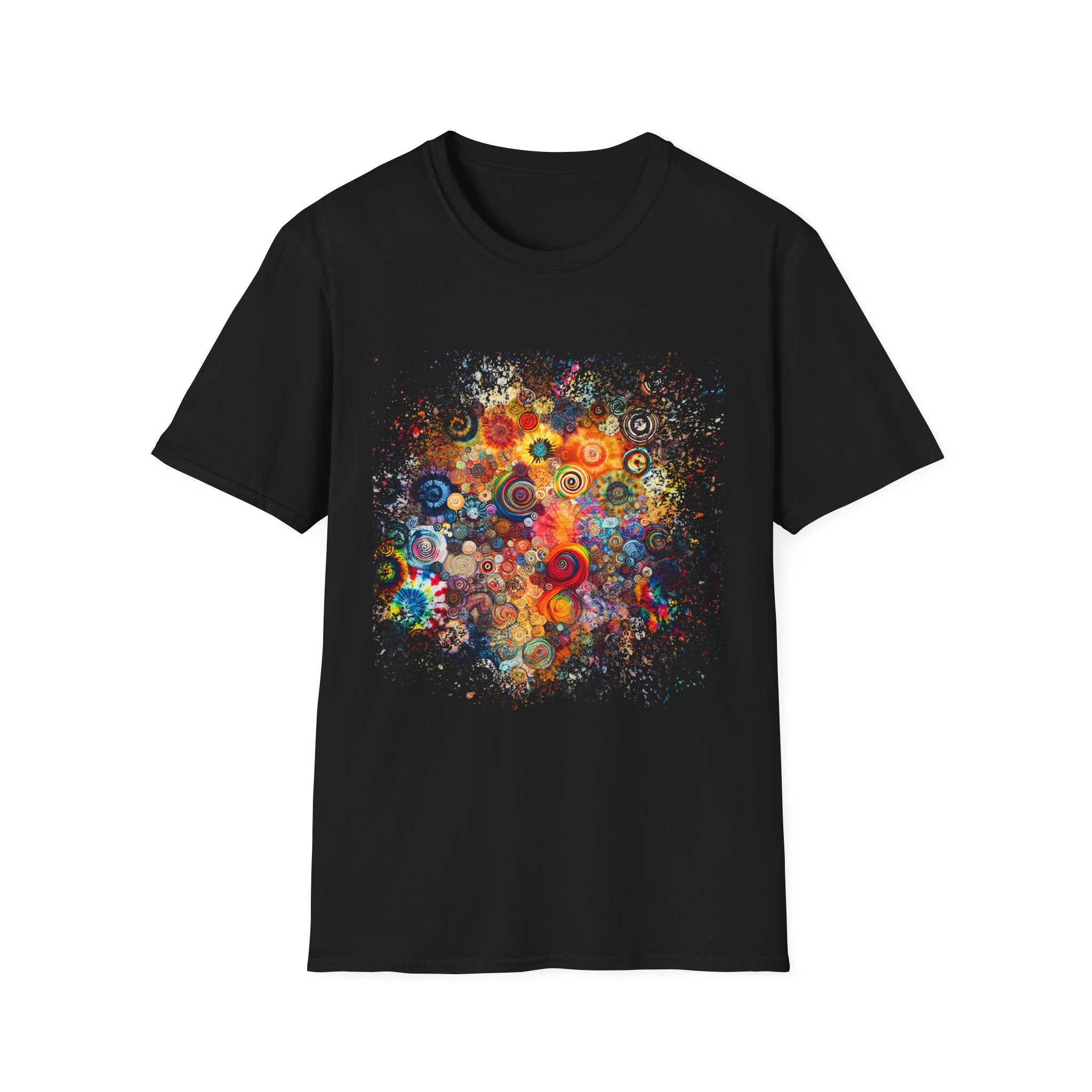 COMMOTION: Super Colorful multi-Swirl Design Unisex Softstyle T-Shirt, Bohemian Tee, Casual Wear, Festival Fashion, Gift for Art Lovers