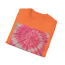 FLAMINGO:  Pink explosion! Colorful Tie-Dye Unisex Softstyle T-Shirt – Perfect for Festivals, Summer Vibes, Casual Outings, Gifts, and Everyday Wear