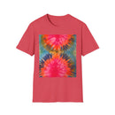 DOUBLE DAHLIA:  Vibrant dahlia inspired  Tie-Dye t-shirt, Unisex Softstyle Shirt, Summer Fashion Tee, Festival Wear, Retro Style Top, Casual Everyday Wear