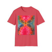 DOUBLE DAHLIA:  Vibrant dahlia inspired  Tie-Dye t-shirt, Unisex Softstyle Shirt, Summer Fashion Tee, Festival Wear, Retro Style Top, Casual Everyday Wear