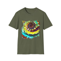 Gideon 2:  Vibrant Swirl Snowy Unisex Softstyle T-Shirt, Colorful Tie-Dye Tee, Trendy Casual Wear, Perfect Gift, Summer Vibes