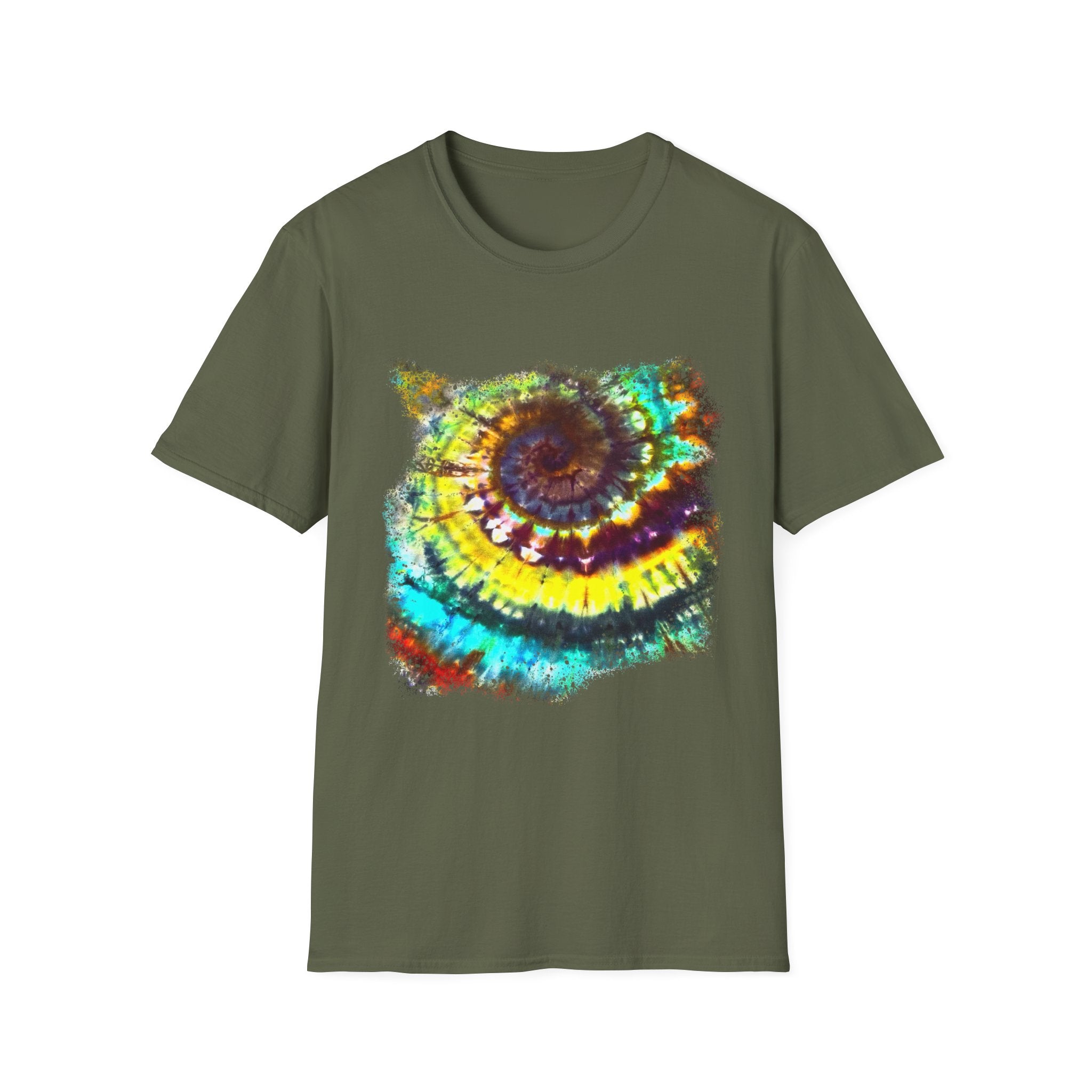 Gideon 2:  Vibrant Swirl Snowy Unisex Softstyle T-Shirt, Colorful Tie-Dye Tee, Trendy Casual Wear, Perfect Gift, Summer Vibes
