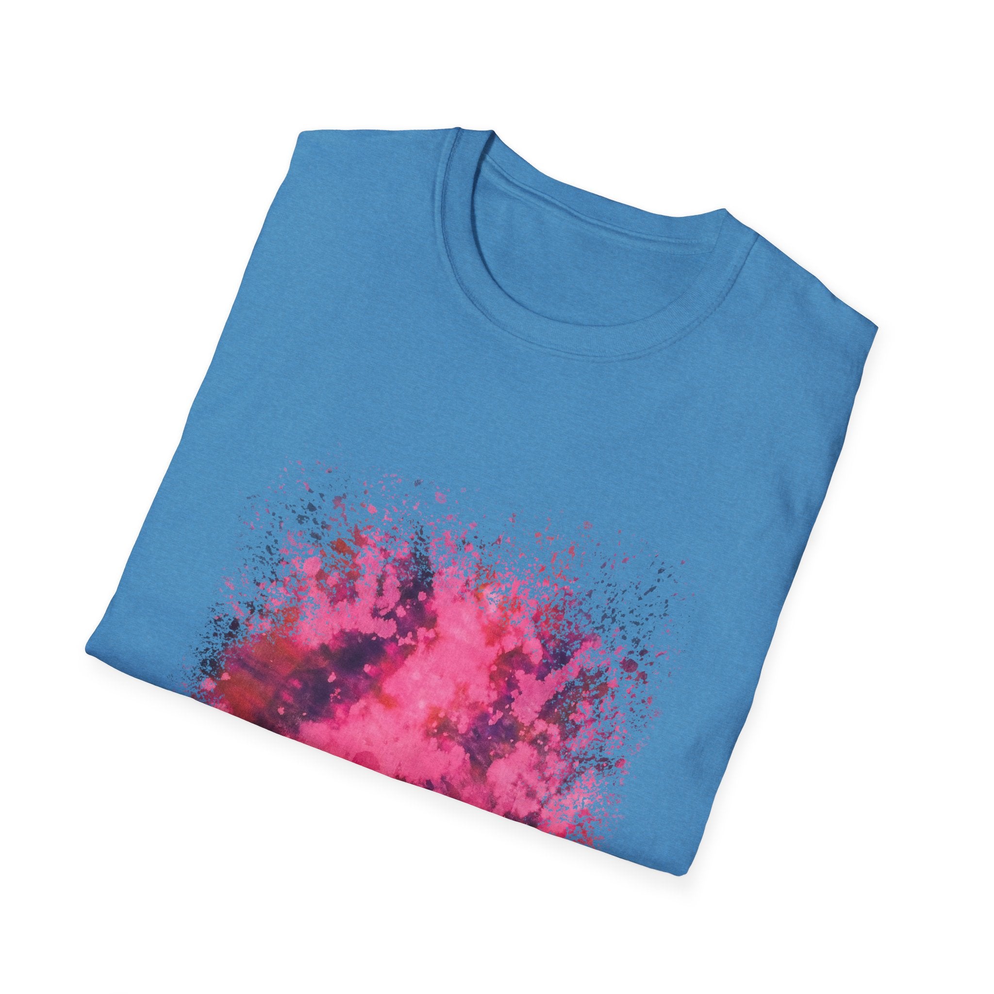 Magenta Madness 2:  Vibrant Splash T-Shirt: Unisex Softstyle, Art Enthusiast Gift, Casual Wear, Summer Apparel, Splash of Color, Vibrant Tee