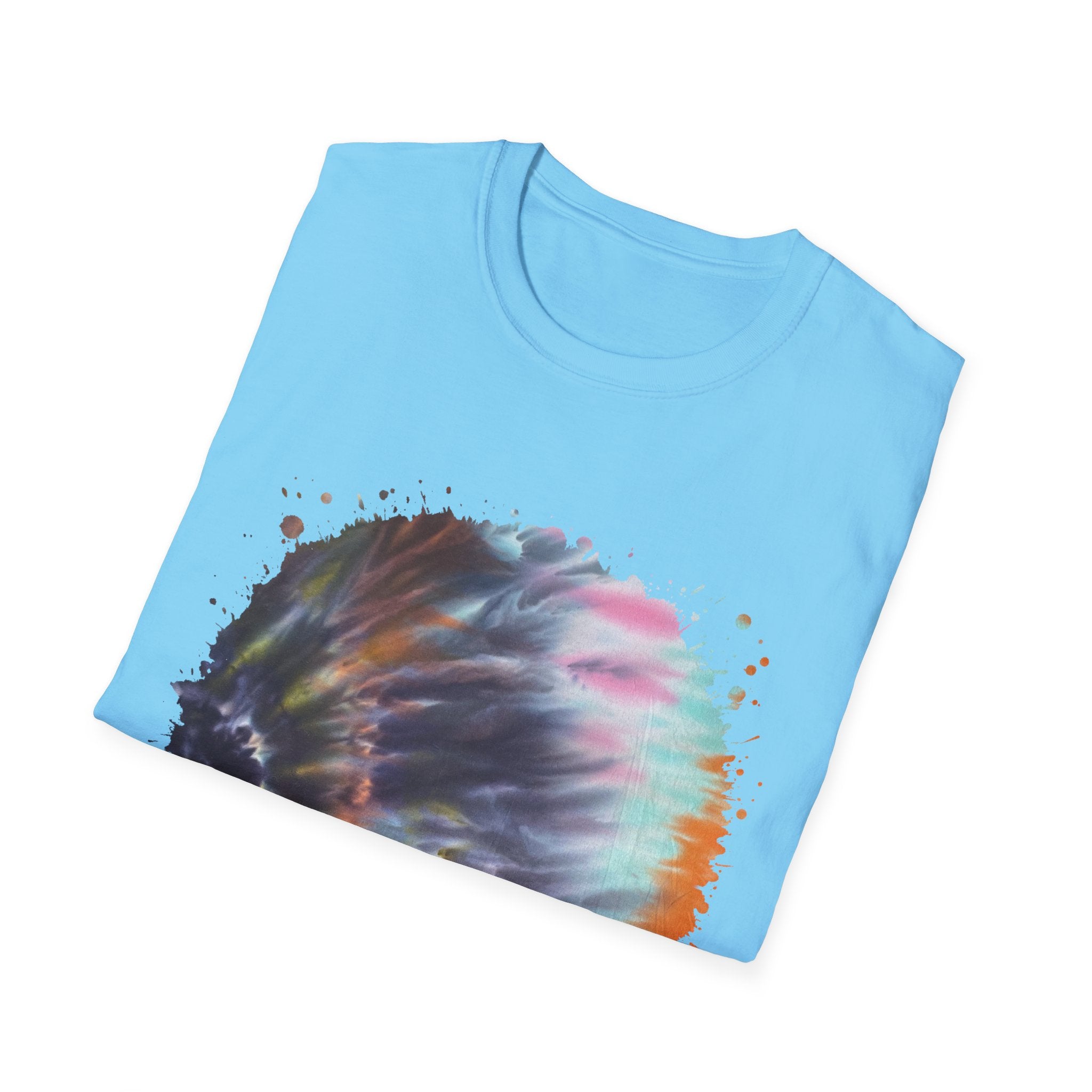 Bravado 2:  Colorful Tie-Dye Unisex Softstyle T-Shirt with Abstract Design, Perfect for Festivals, Casual Outings, Relaxed Days, Summer Vibes, and Gifts