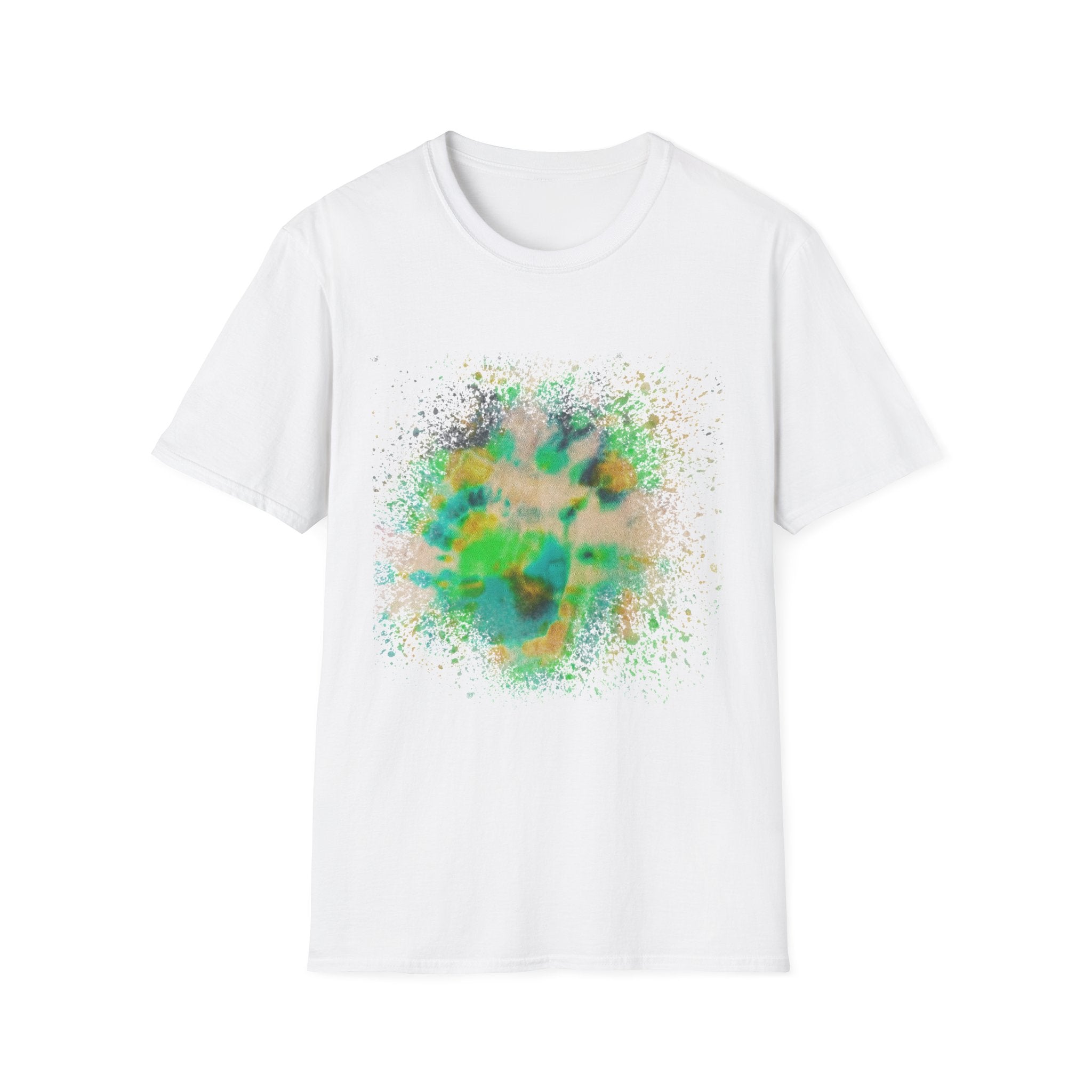 TURQUOISE TREASURE:  Colorful, splat style, Vibrant Abstract T-Shirt | Unisex Softstyle Graphic Tee, Casual Wear, Gift for Art Lovers, Summer Fashion, Unique Design